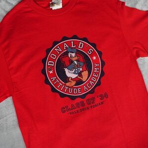 Vintage Disney Donald Duck Attitude Academy T Shirt Mens M Slim Fit Red Y2K